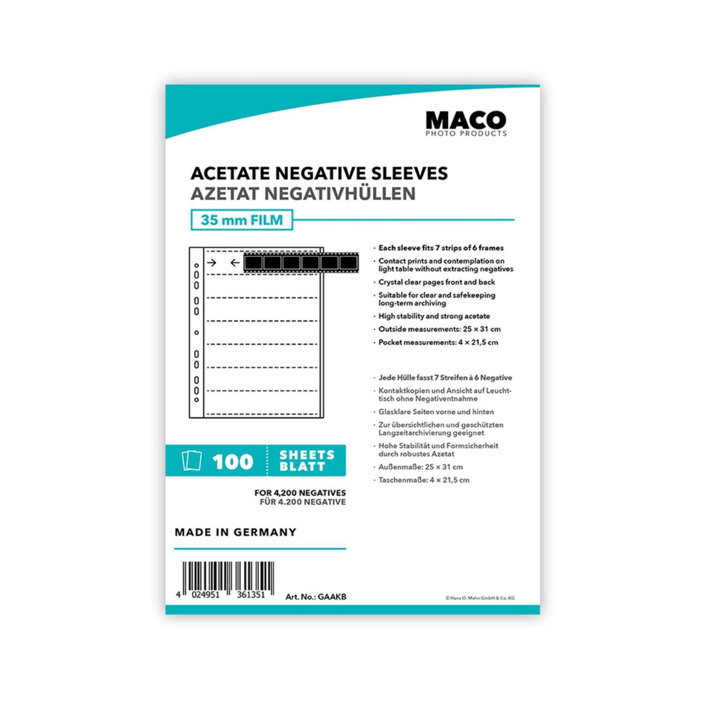 Maco Negatief bladen kleinbeeld acetaat 100 vel