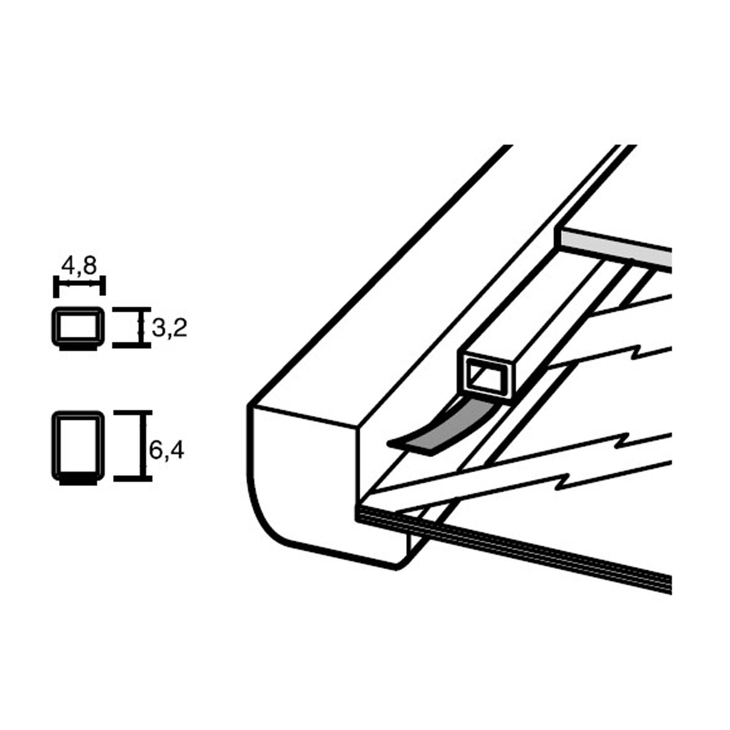 Verdiepingsprofiel 6,4 mm, zwart, 12 stroken van 152cm
