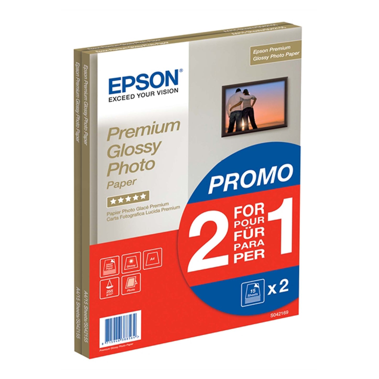 Epson Premium Glossy Photo Paper A4 2x15 vel 255gr C13S042169