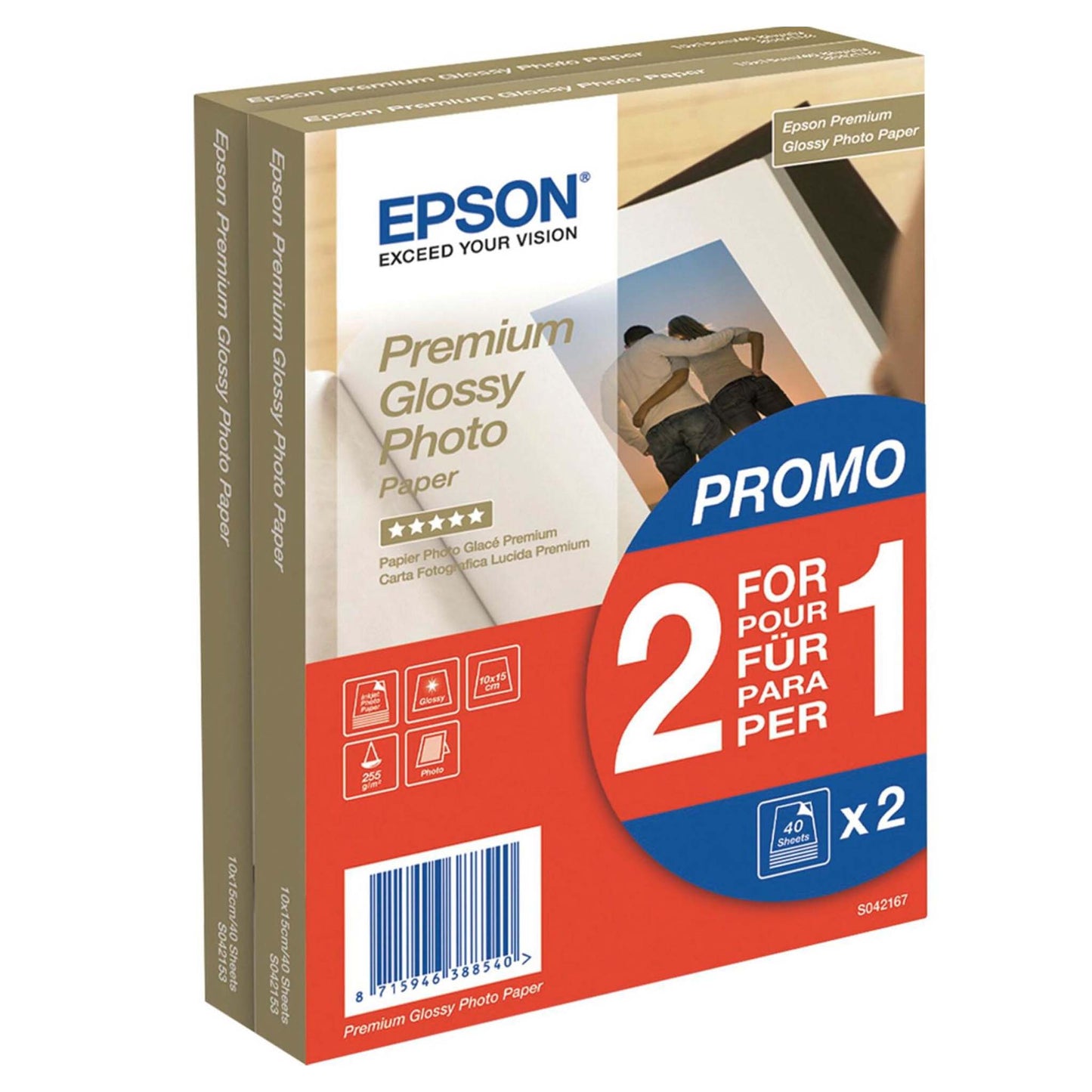 Epson Premium Glossy Photo Paper 10x15 2 x 40 vel C13S042167