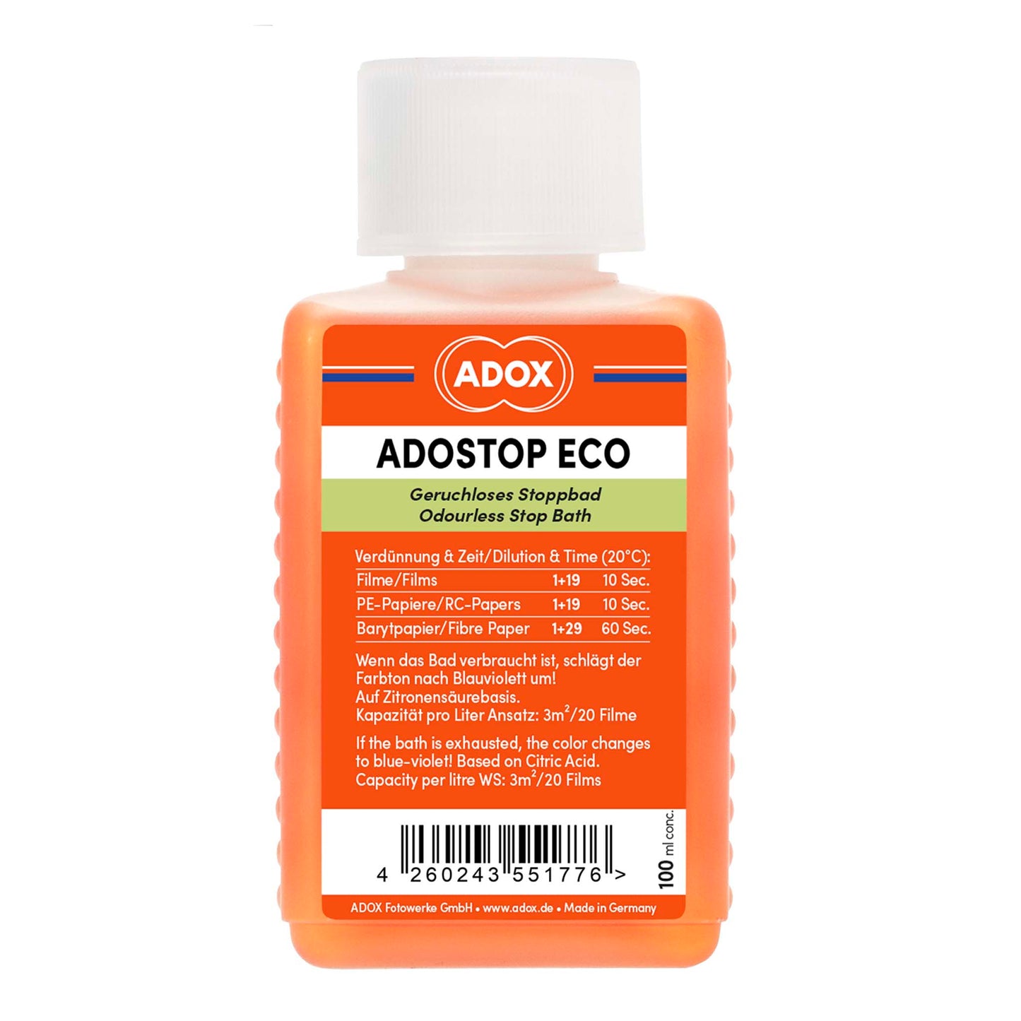Adox Adostop Eco Stopbad 100 ml reukloos met indicator