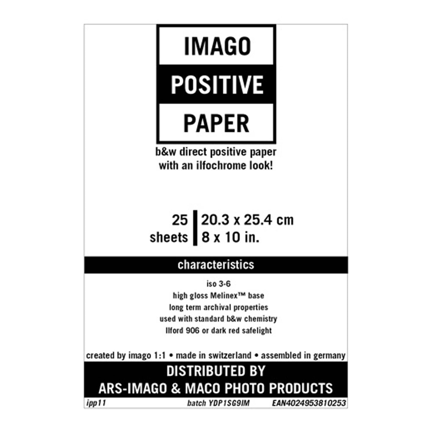 Imago Direct Positive Paper 20,3x25,4cm 25 vel Glans