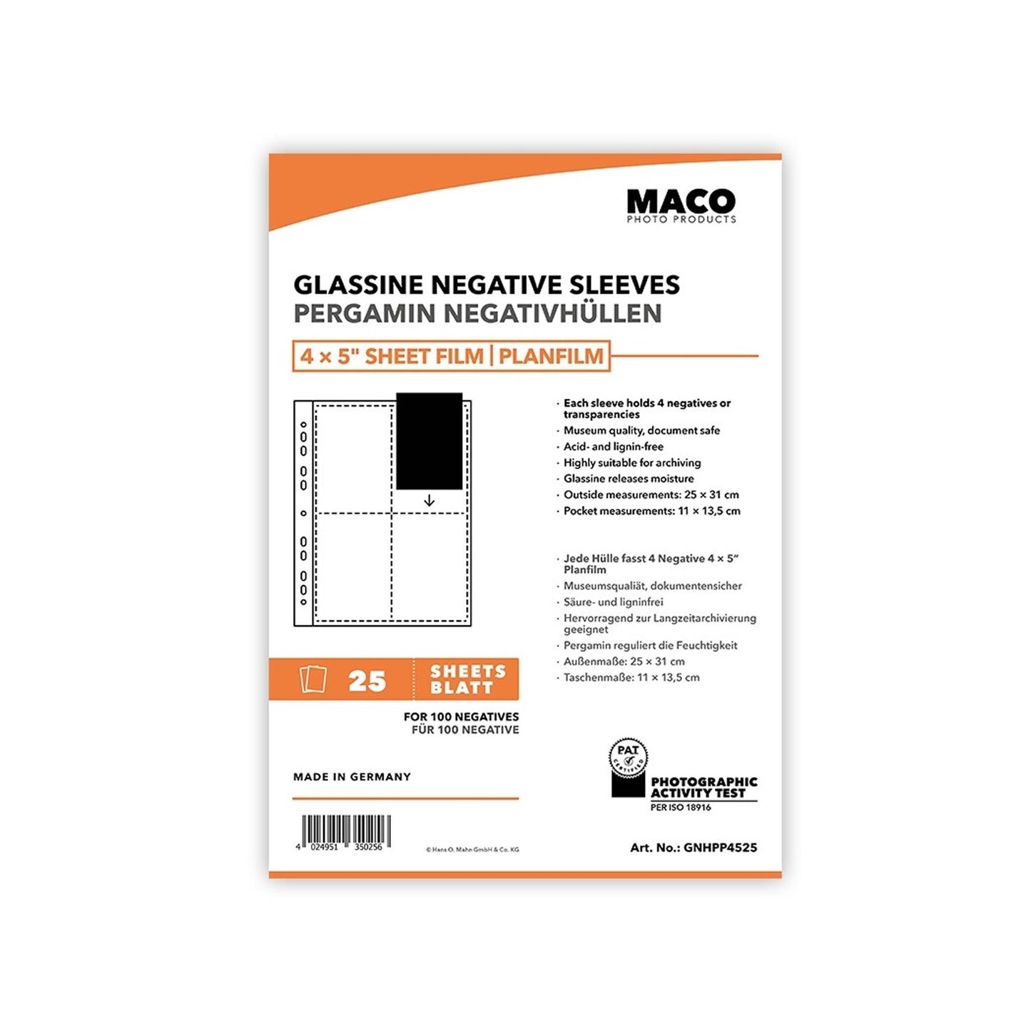 Maco negatief bladen 4x5 inch pergamijn 25 vel