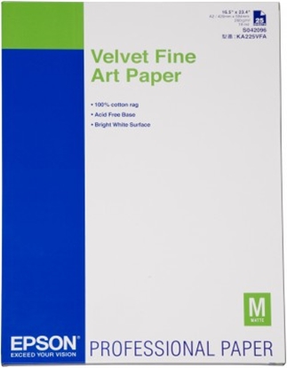 Afbeelding van Epson Velvet Fine Art Paper 260 gr  A2 (420mm x 584mm) 25vel C13S042096 art.nr. 411283215