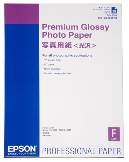Afbeelding van Epson Premium Glossy Photo Paper  A2 (420mm x 584mm) 25 vel C13S042091 art.nr. 411283221