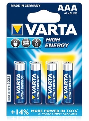 Afbeelding van Varta High Energy Alkaline AAA-LR-03 1.5 V 4 stuks verpakking art.nr. 77008