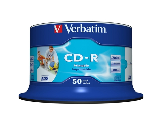 Afbeelding van Verbatim CD-R 80 700MB 52x Speed wide printable 50 stuks art.nr. 49753