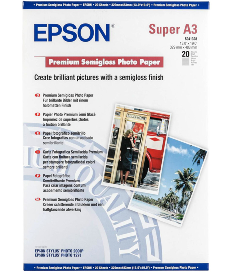 Epson Premium Semi-Gloss Photo Paper 251gr. A3+ 20 vel C13S041328